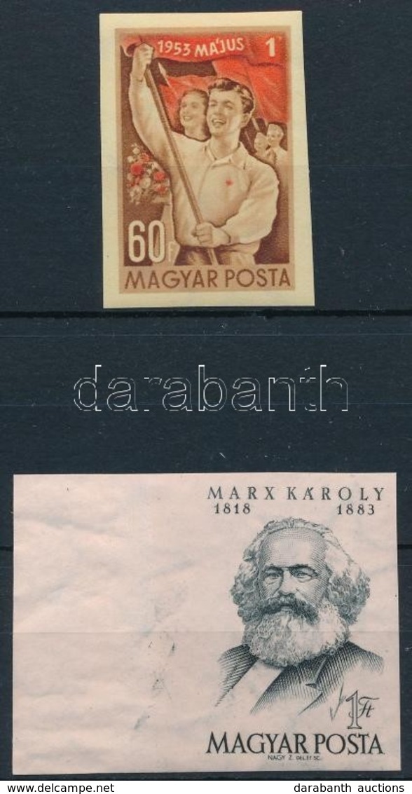 ** 1953 Május 1. Vágott Bélyeg és Karl Marx ívszéli Vágott Bélyeg (16.000) / Mi 1304-1305 Imperforate Stamps - Autres & Non Classés