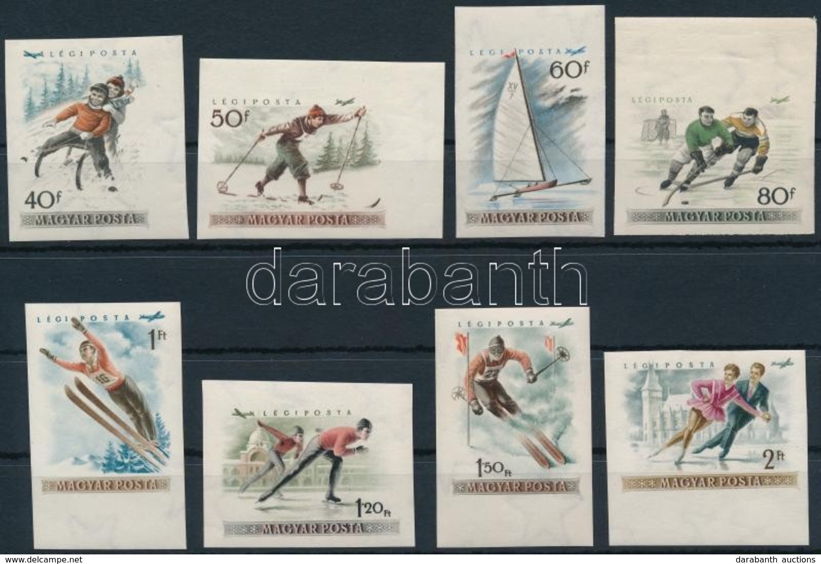 ** 1955 Téli Sport ívszéli Vágott Sor (12.000) / Mi 1409-1416 Imperforate Margin Set - Autres & Non Classés