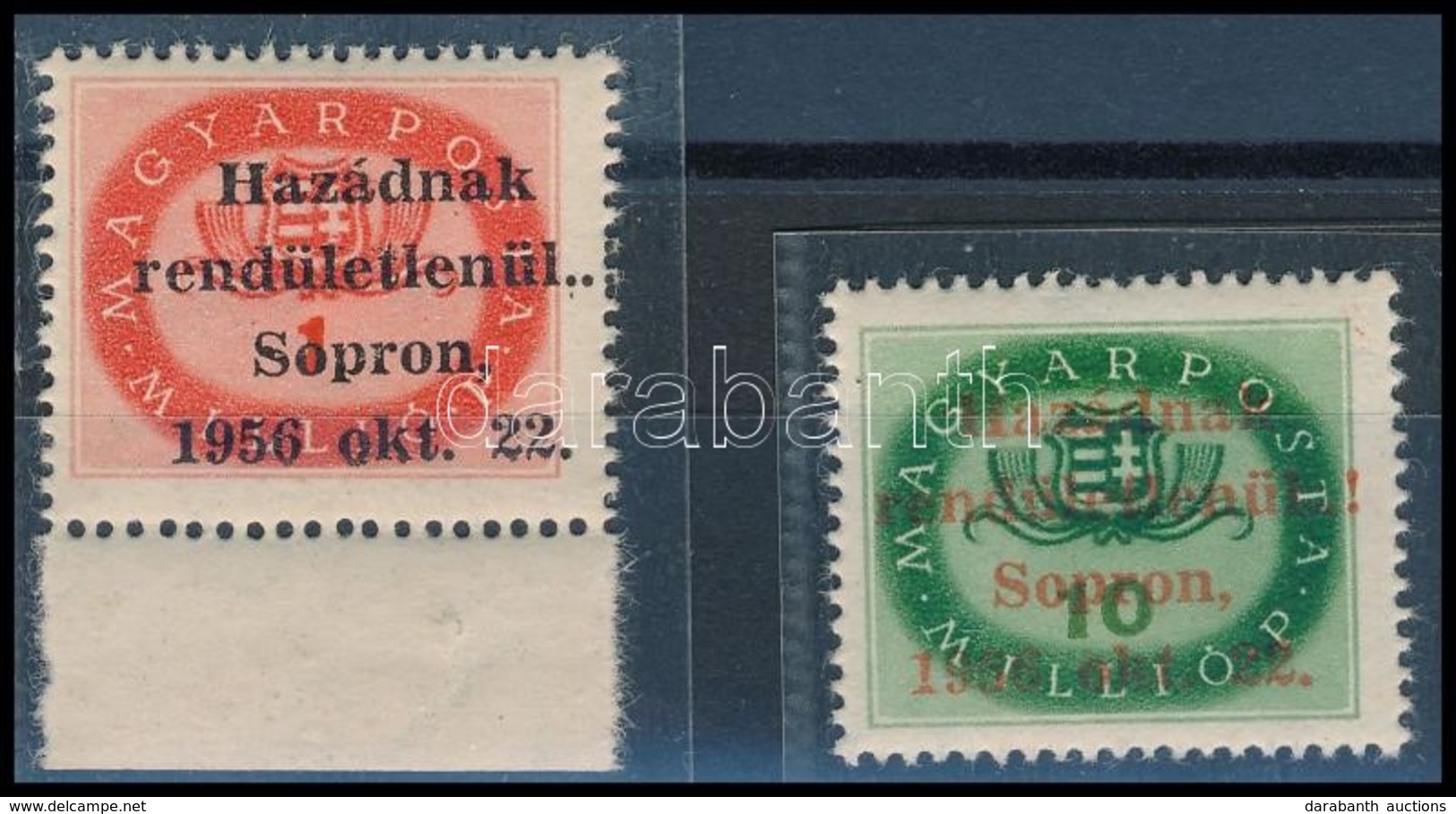 ** 1956 Soproni Felülnyomás 1 és 10 Millió P Bélyegen, Magánfelülnyomás / Private Overprint On 2 Stamps - Sonstige & Ohne Zuordnung