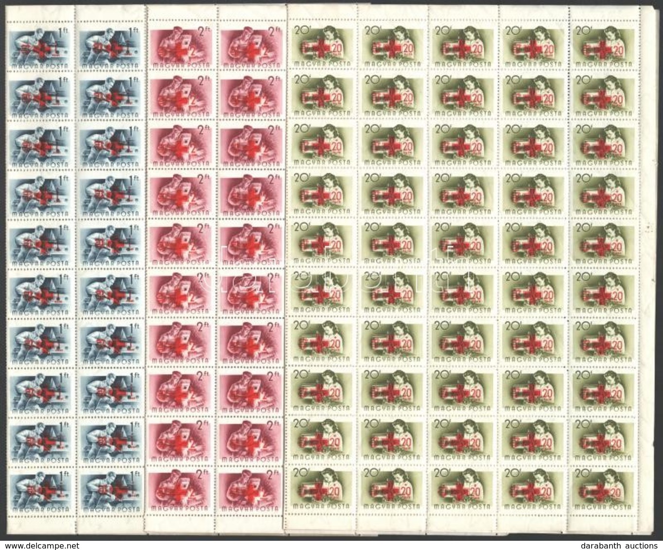 ** 1957 Vöröskereszt 100 Sor Hajtott Teljes ívekben (90.000) / Mi 1482-1487 Folded Complete Sheets Of 100 (gyártási Ránc - Otros & Sin Clasificación