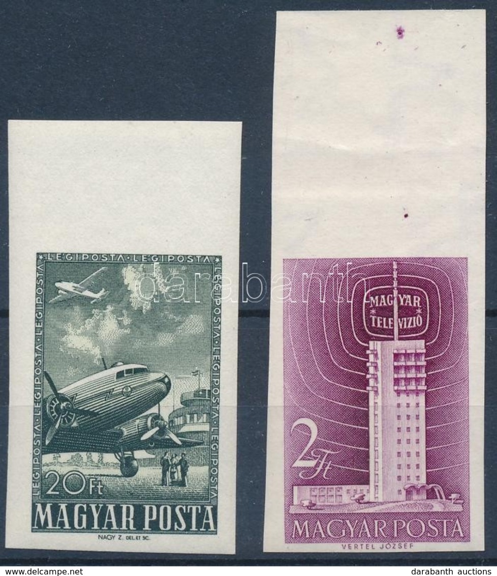 ** 1957-1958 Repülő és Televízió ívszéli Vágott Bélyegek (15.000) / Mi 1496 + 1511 Imperforate Margin Stamps - Autres & Non Classés