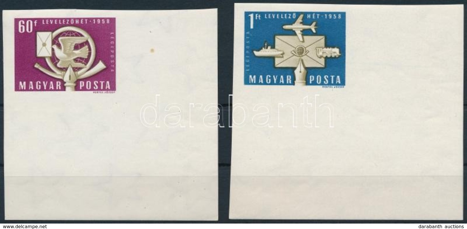 ** 1958 Levelező Hét Vágott Sor óriási ívsarokkal (8.000++) / Mi 1555-1556 Imperforate Set With Large Corners - Autres & Non Classés