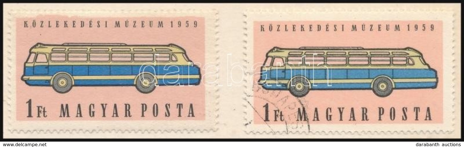 ** 1959 Közlekedési Múzeum 1Ft, A Rózsaszín Háttér Felül Kifolyt A Keretből + Támpéldány / Mi 1588 Plate Variety - Autres & Non Classés