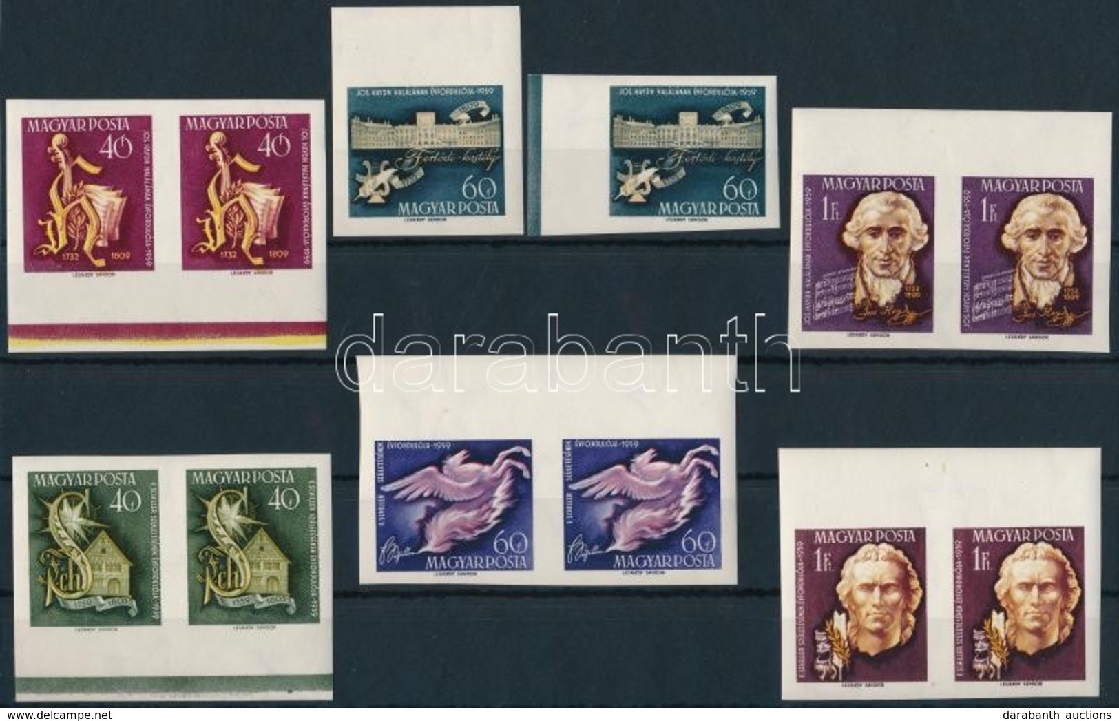 ** 1959 Haydn és Schiller 2 Db Vágott Sor, Javarészt Párokban (10.000) / 2 X Mi 1618-1623 Imperforate Set - Autres & Non Classés