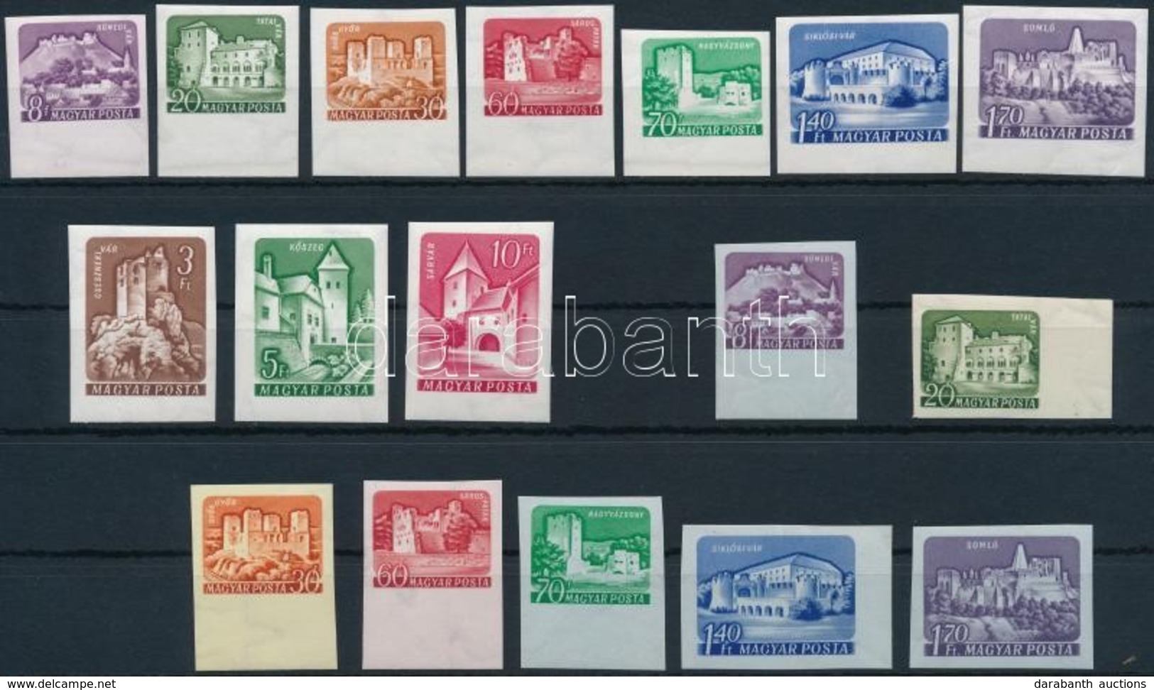 ** 1960 Várak + Várak Színes Papíron Vágott Sorok (37.000) / Mi 1650-1659 + 1703-1709 Imperforate Sets (törések / Crease - Other & Unclassified