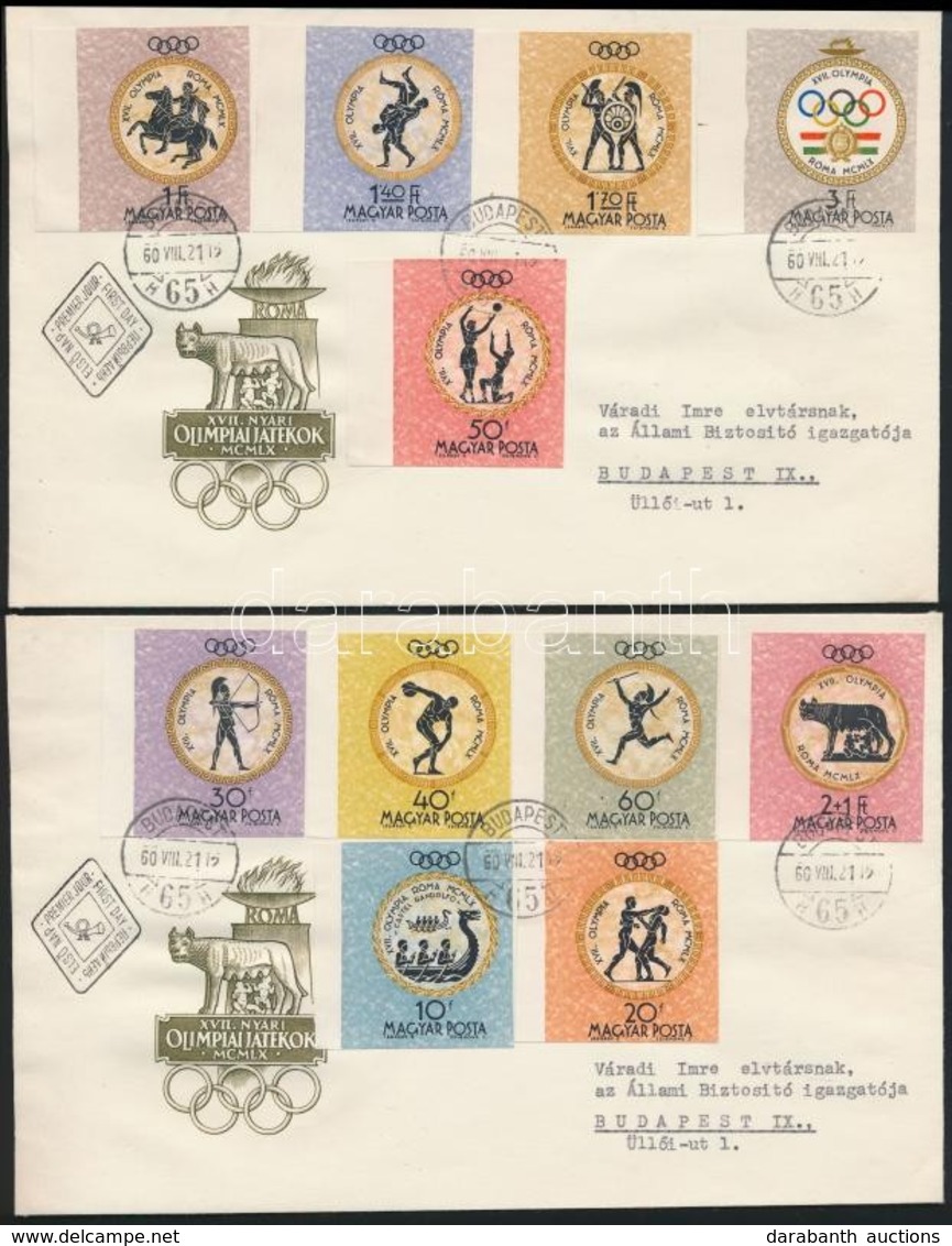 1960 Római Olimpia ívszéli Vágott Sor 2 FDC-n / Mi 1686-1696 Imperforate Margin Set On FDC's - Autres & Non Classés