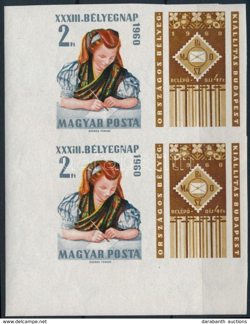 ** 1960 Bélyegnap ívsarki Szelvényes Vágott Pár / Mi 1710 Imperforate Corner Pair - Autres & Non Classés