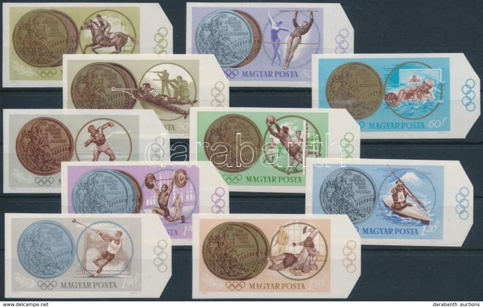 ** 1965 Olimpiai érmesek ívszéli Vágott Sor, Az ívszélen Olimpiai Karikákkal / Mi 2089-2100 Imperforate Margin Set - Other & Unclassified