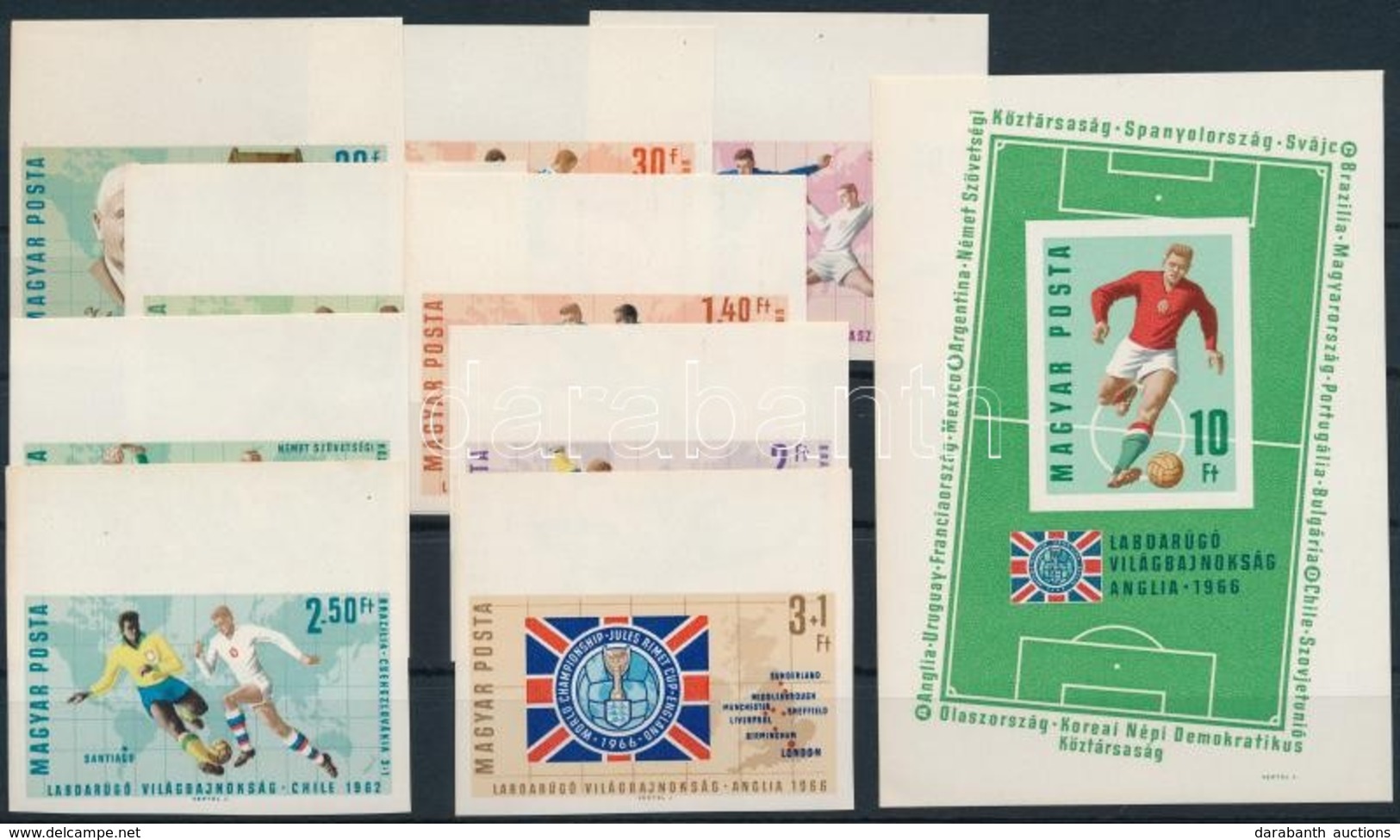 ** 1966 Labdarúgó VB ívszéli Vágott Sor + Vágott Blokk (9.000) / Mi 2242-2250 Imperforate Margin Set + Mi 53 Block - Other & Unclassified