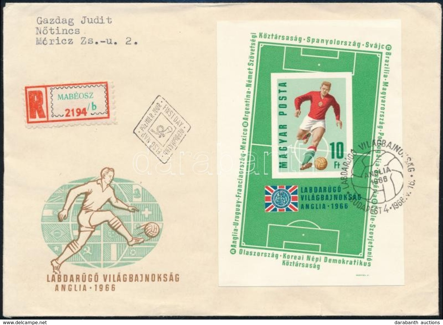 1966 Labdarúgó VB Vágott Blokk FDC-n / Mi 53 Imperforate Block On FDC - Other & Unclassified