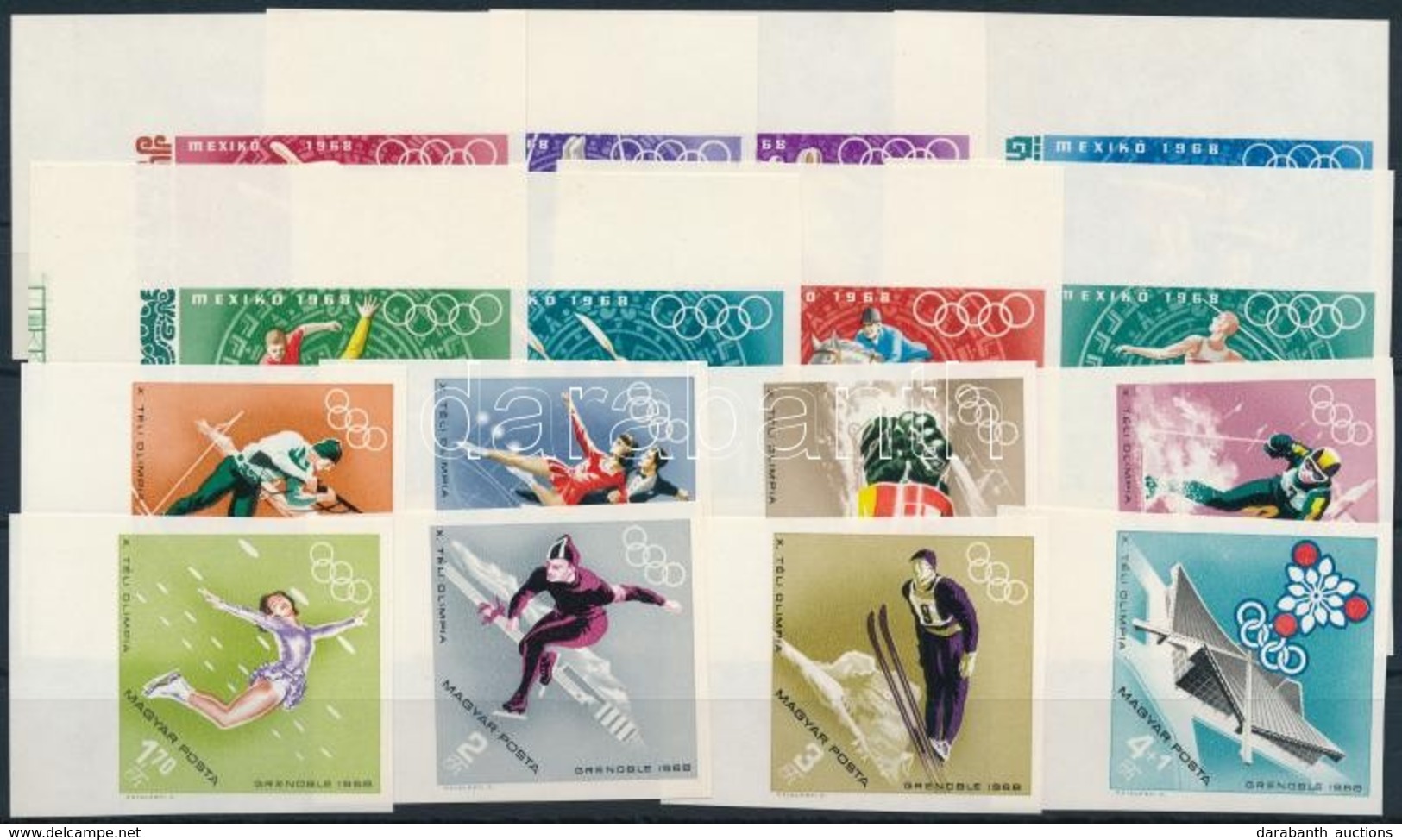 ** 1968 Téli Olimpia ívszéli és Nyári Olimpia ívsarki Vágott Sor / Mi 2379-2386 + 2434-2441 Imperforate Sets - Other & Unclassified