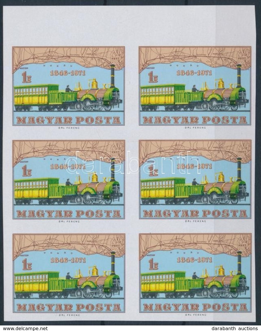 ** 1971 125 éves A Magyar Vasút ívszéli Vágott 6-os Tömb (18.000) / Mi 2682 Imperforate Margin Block Of 6 - Autres & Non Classés