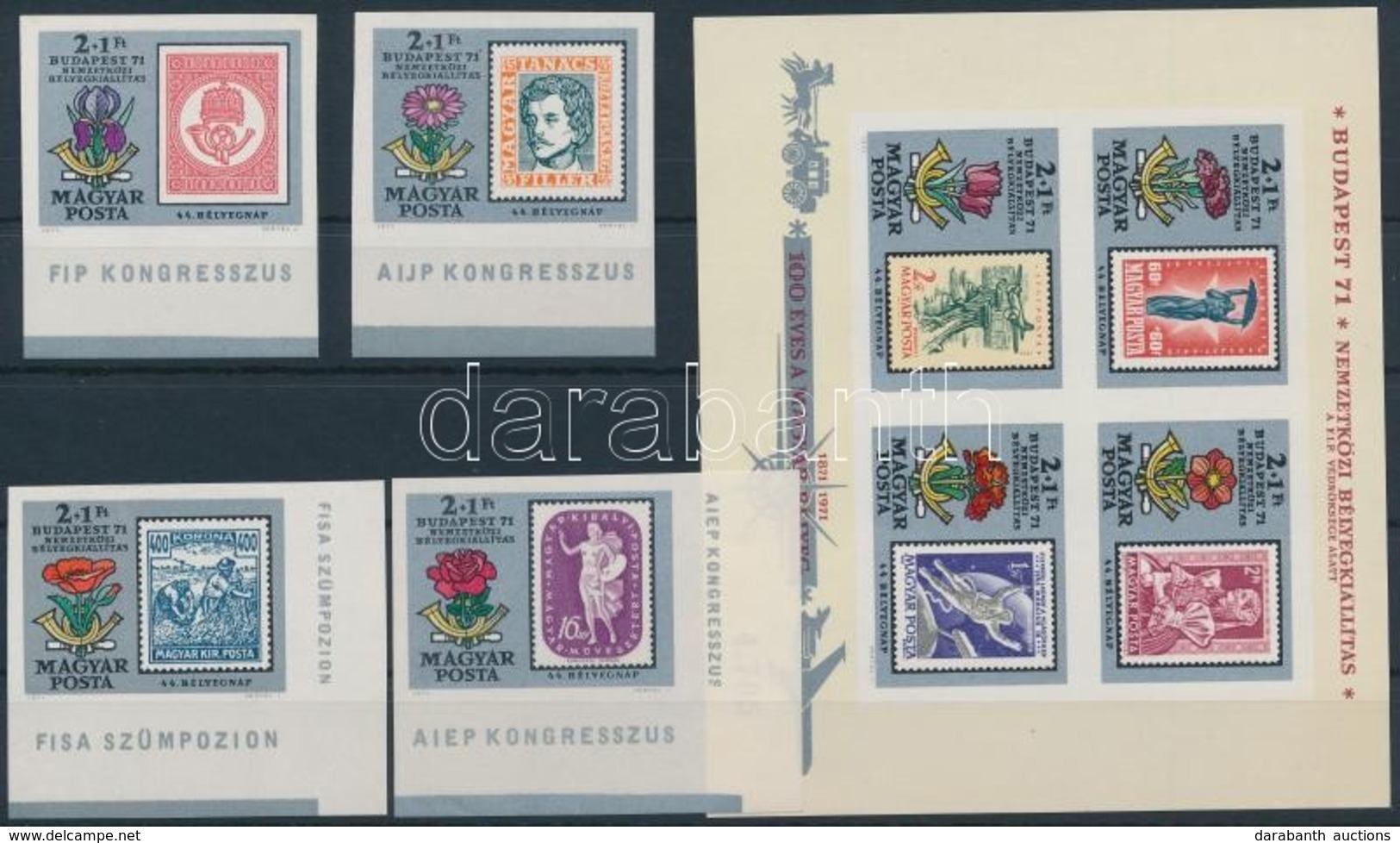 ** 1971 Bélyegnap ívszéli Vágott Sor, Az ívszélen Feliratok + Vágott Blokk (11.400) / Mi 2684-2687 Imperforate Set + Mi  - Sonstige & Ohne Zuordnung