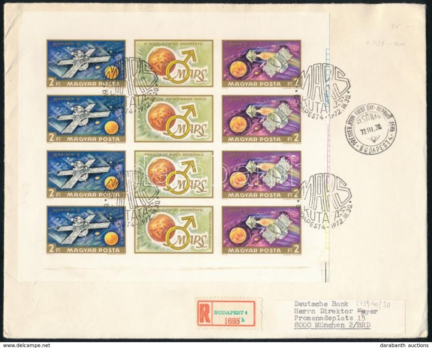 1972 Mars 2-3 - Mariner 9 Vágott Kisív Ajánlott FDC-n / Mi 2739-2740 Imperforate Minisheet On Registered FDC - Autres & Non Classés