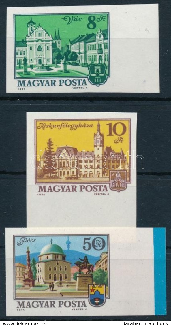 ** 1974 Tájak-városok III. ívszéli Vágott Sor (16.500) / Mi 3001-3003 Imperforate Margin Set - Sonstige & Ohne Zuordnung