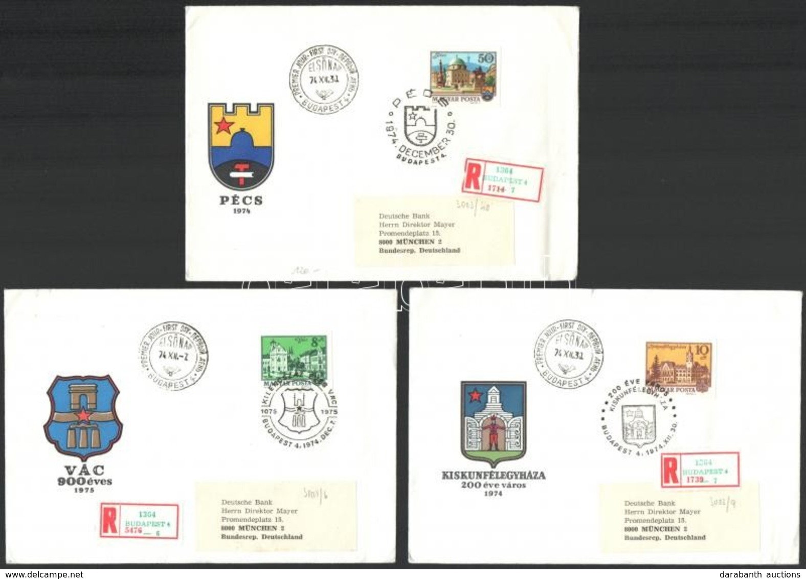 1974 Tájak-városok (III.) Vágott Sor 3 Db Ajánlott FDC-n / Mi 3001-3003 Imperforate Set On 3 Registered FDC - Sonstige & Ohne Zuordnung