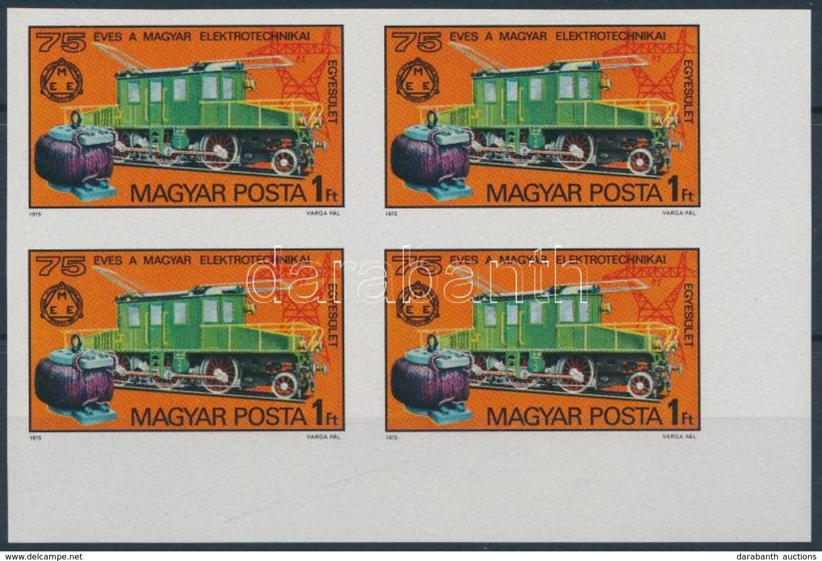 ** 1975 75 éves A Magyar Elektronikai Egyesület Vágott ívsarki Négyestömb (10.000) / Mi 3044 Imperforate Corner Block Of - Autres & Non Classés