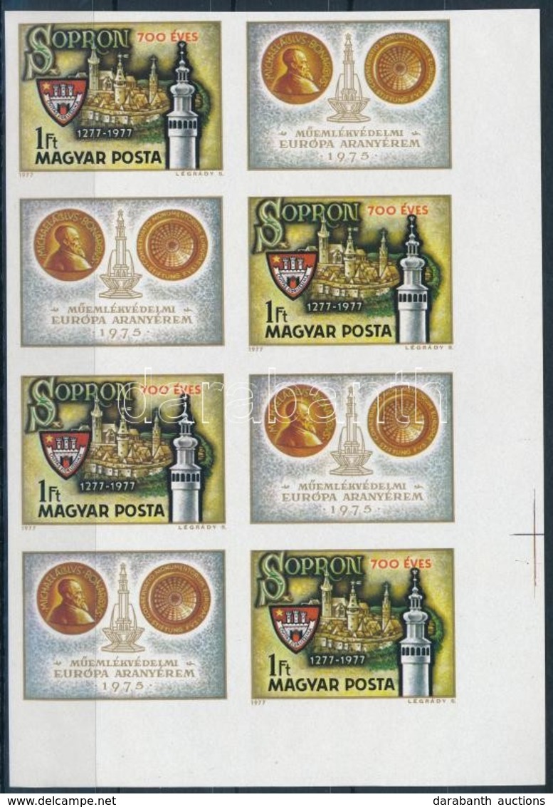 ** 1975 Sopron ívsarki Vágott Szelvényes 8-as Tömb / Mi 3206 Imperforate Corner Blocks Of 8 With Tabs - Autres & Non Classés