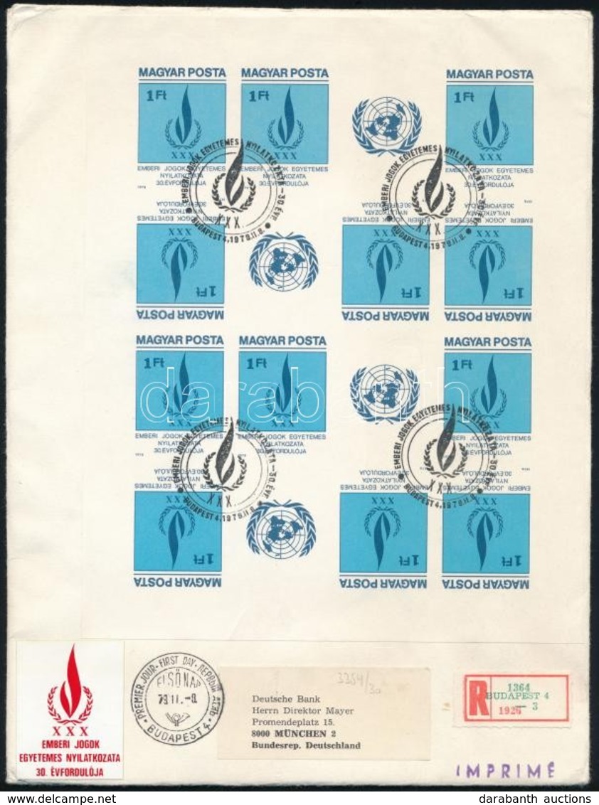 1979 Emberi Jogok Egyetemes Nyilatkozata (I.) Vágott Kisív Ajánlott FDC-n / Mi 3334 Imperforate Minisheet On Registered  - Autres & Non Classés