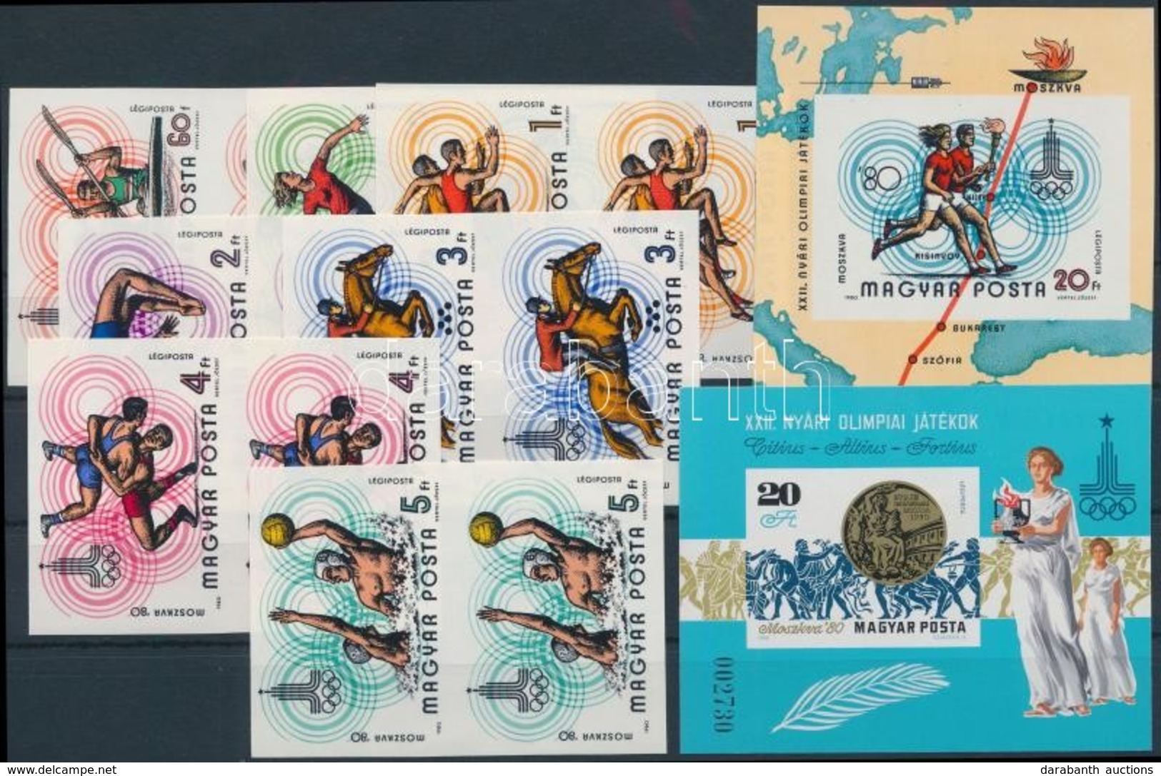 ** 1980 Olimpia Vágott Sor Párokban + 2 Db Vágott Blokk (16.500) / Mi 3433-3439 Imperforate Pairs + Mi 142, 145 Imperfor - Otros & Sin Clasificación