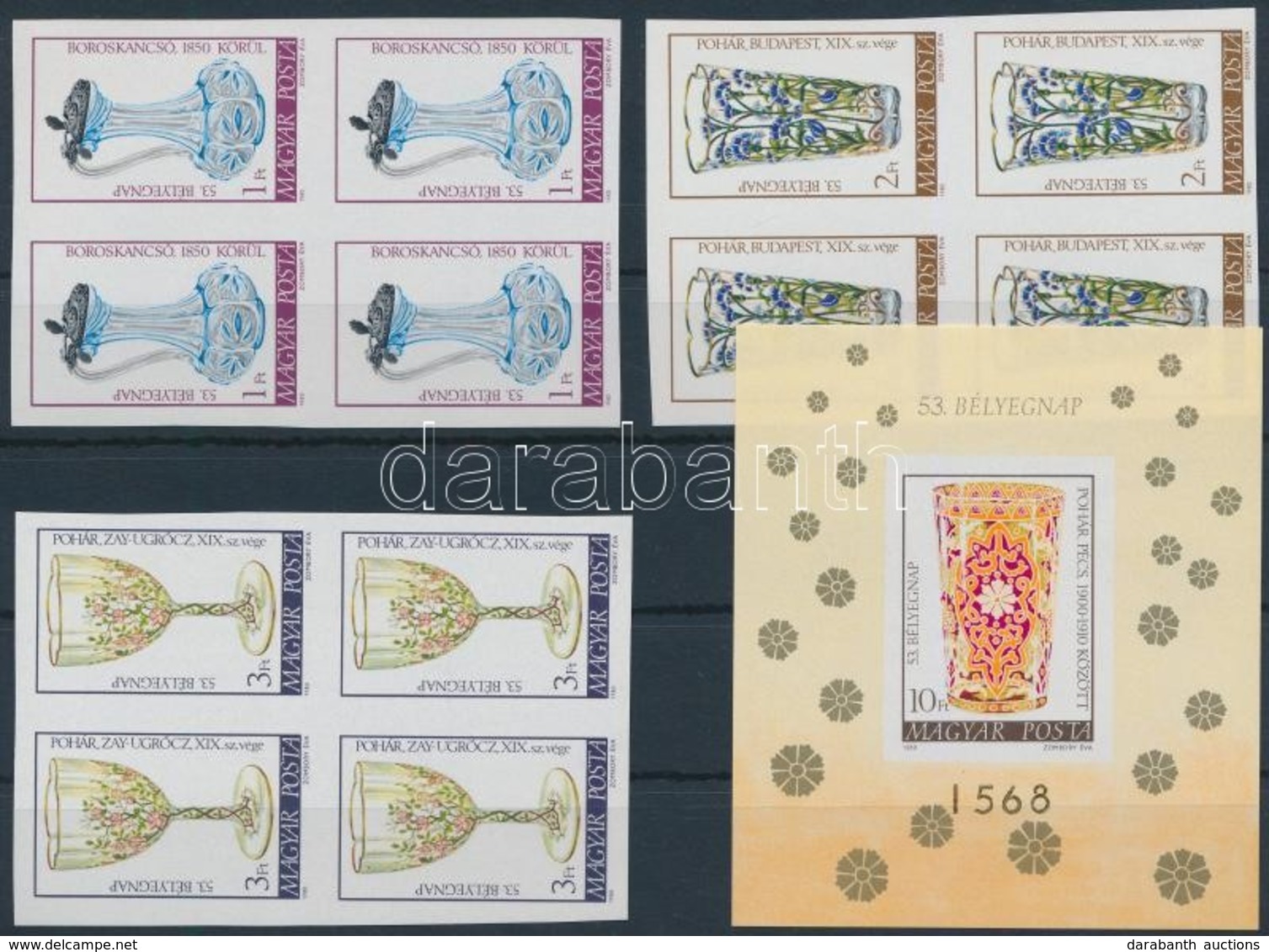 ** 1980 Bélyegnap Vágott Sor 4-es Tömbökben + Vágott Blokk (20.000) / Mi 3445-3447 Imperforate Blocks Of 4+ Mi 144 Imper - Other & Unclassified