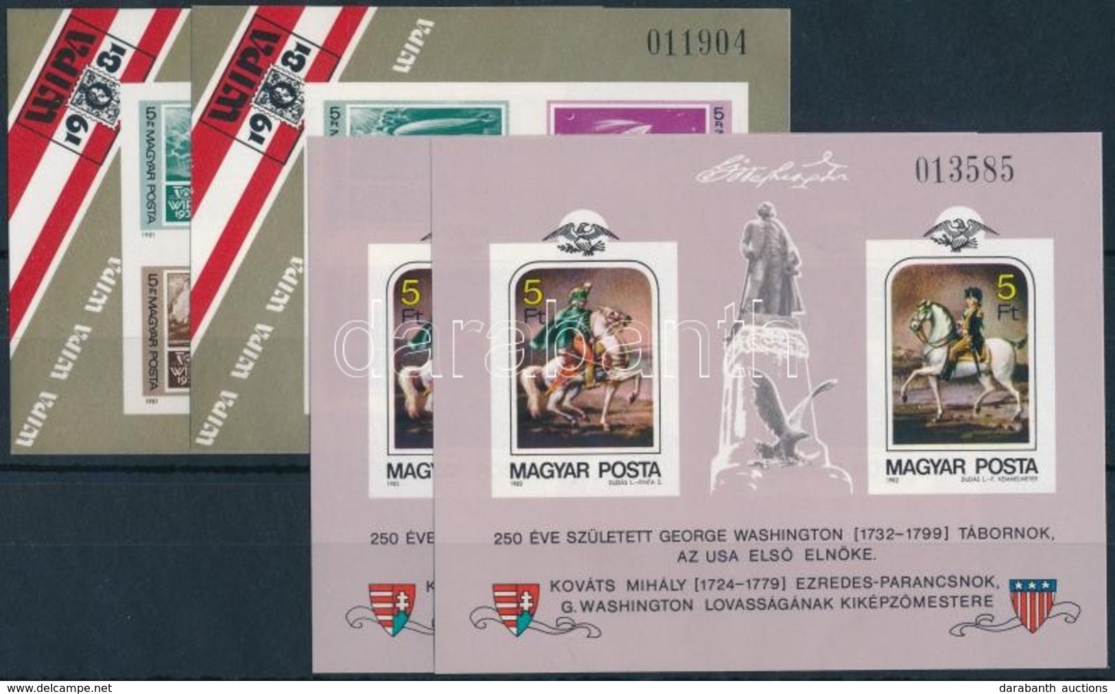 ** 1981-1982 2 Db WIPA és 2 Db Washington Vágott Blokk / 2 X Mi 150, 158 Imperforate Blocks - Autres & Non Classés