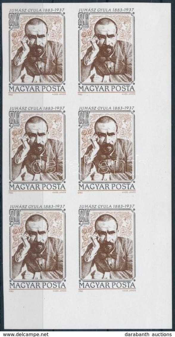 ** 1983 Juhász Gyula ívsarki Vágott Hatostömb / Mi 3599 Imperforate Corner Block Of 6 - Sonstige & Ohne Zuordnung