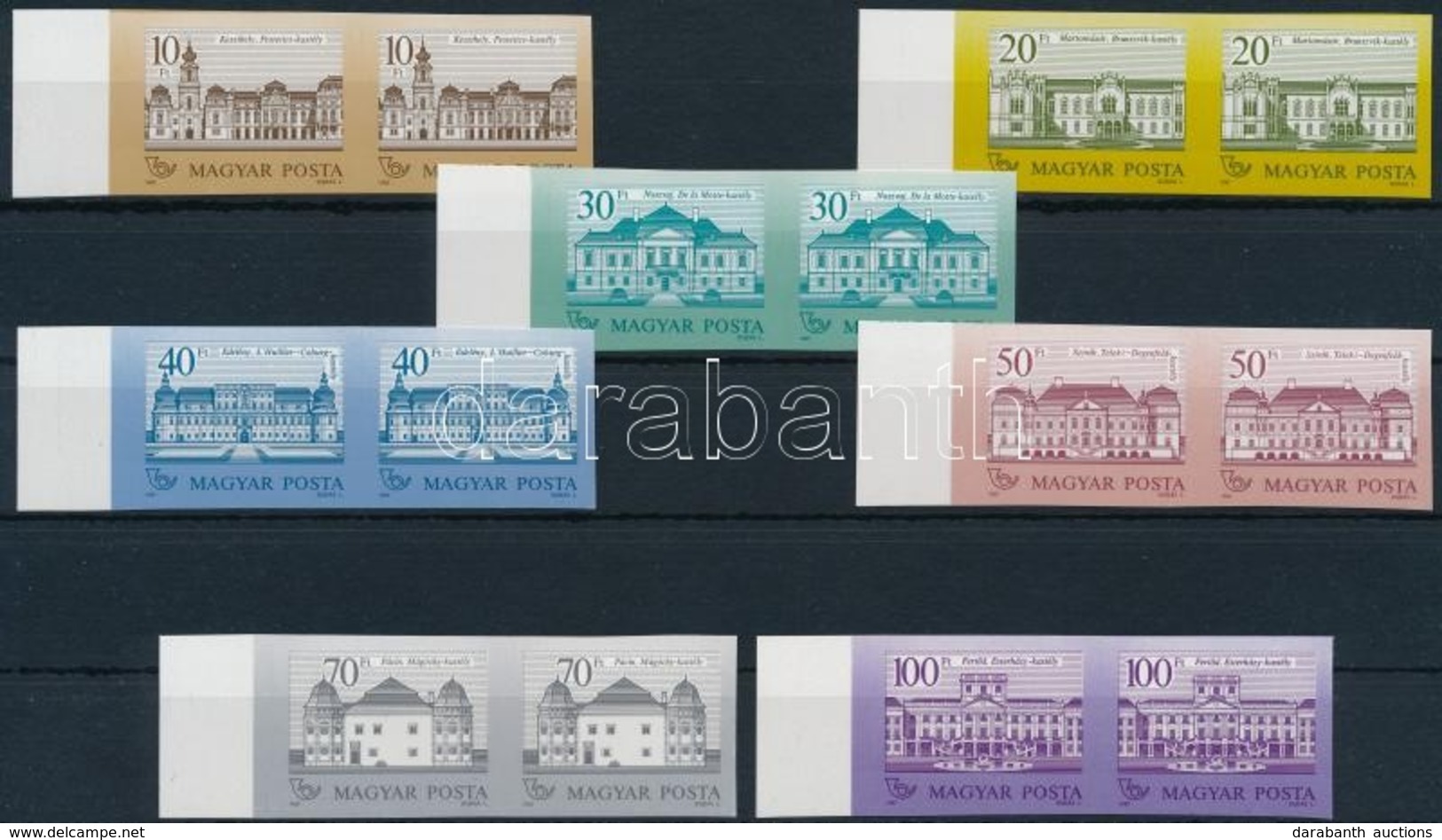 ** 1987 Kastélyok II. Vágott Sor ívszéli Párokban (60.000) / Mi 3901-3904 + 3914-3916 Imperforate Margin Pairs - Autres & Non Classés