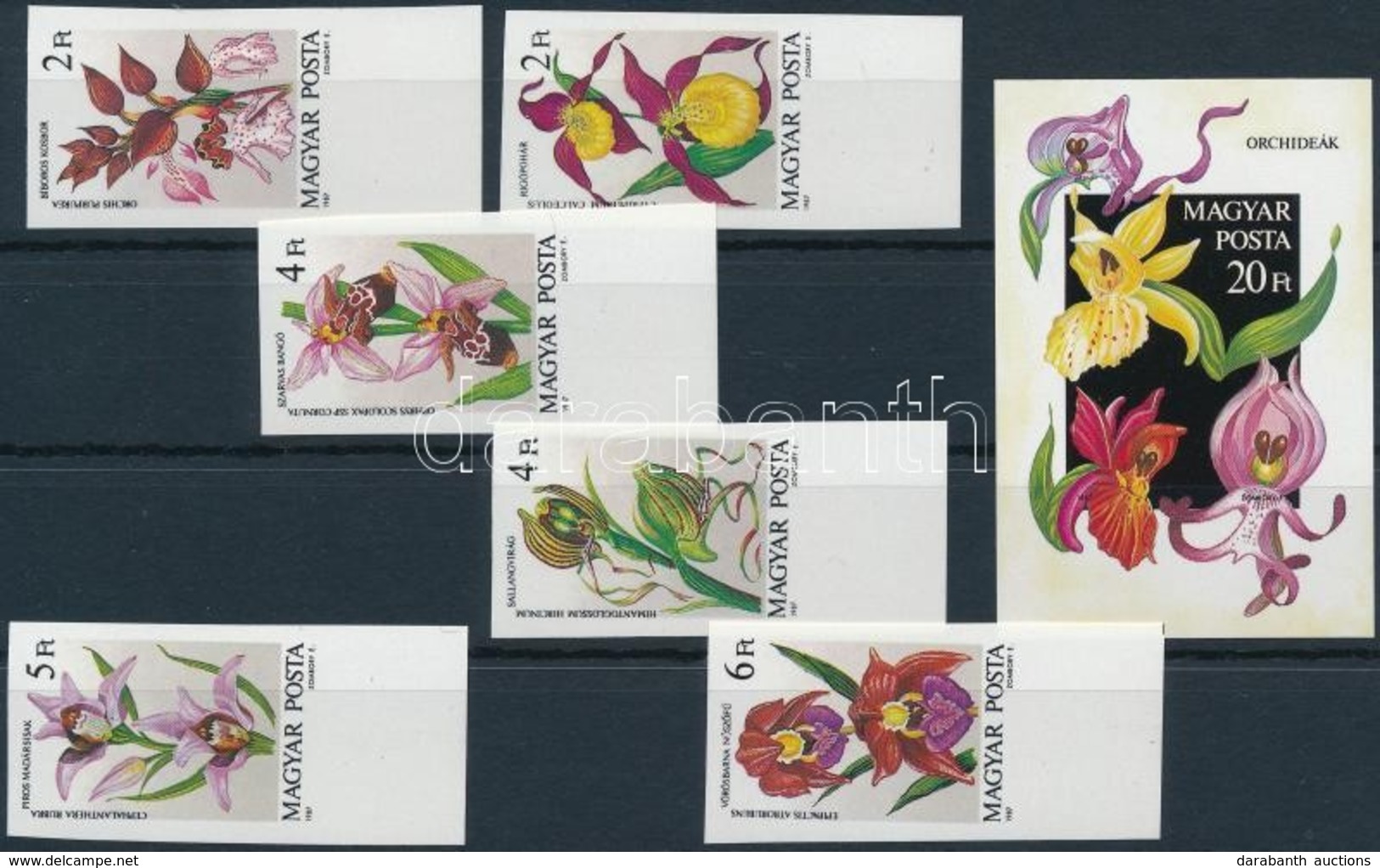 ** 1987 Orchideák Vágott ívszéli Sor és Vágott Blokk (13.000) / Mi 3922-3927 Imperforate Set + Mi 192 Imperforate Block - Autres & Non Classés