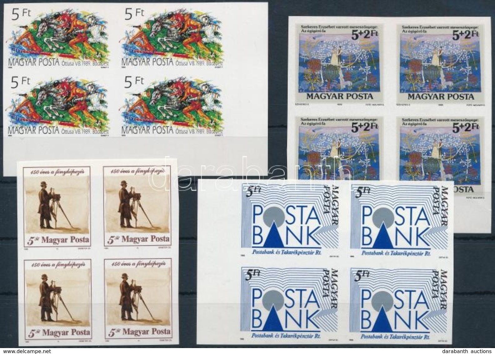 ** 1989 4 Klf Vágott Négyestömb, Sok ívszéli értékkel (26.400) / 4 Different Imperforate Blocks Of 4 - Autres & Non Classés