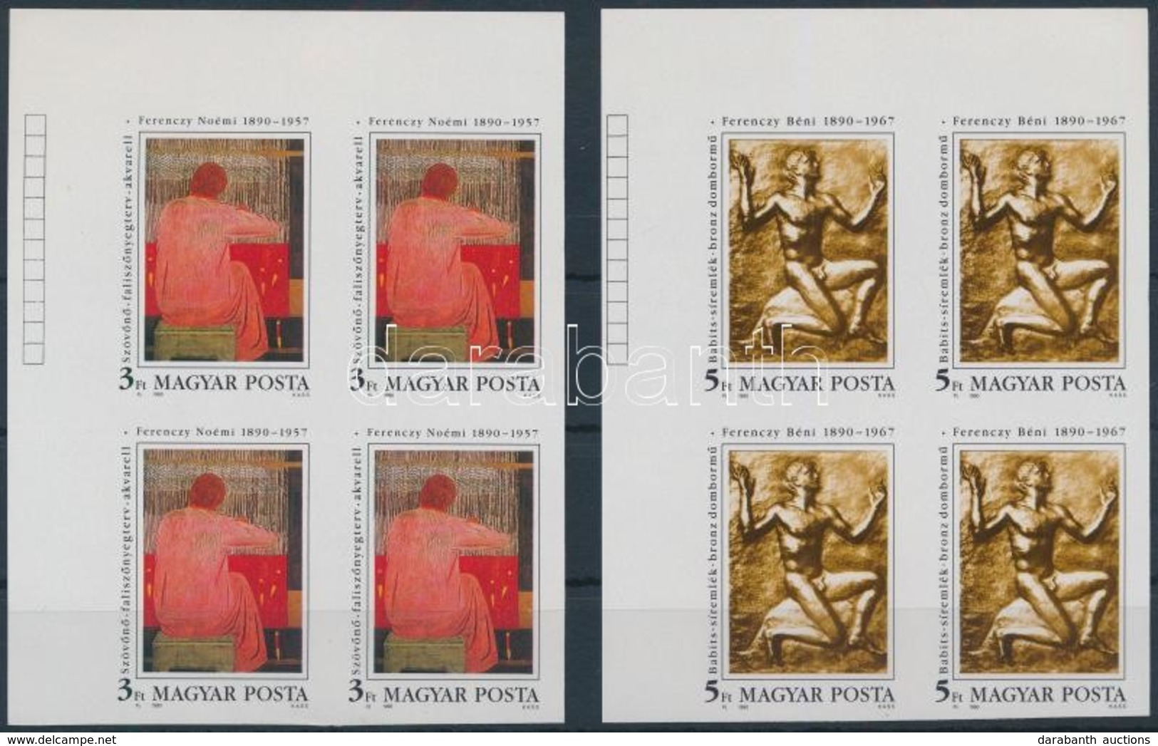 ** 1990 Ferenczy Noémi és Ferenczy Béni Vágott Sor ívsarki 4-es Tömbökben (12.000) / Mi 4095-4096 Imperforate Set In Cor - Sonstige & Ohne Zuordnung