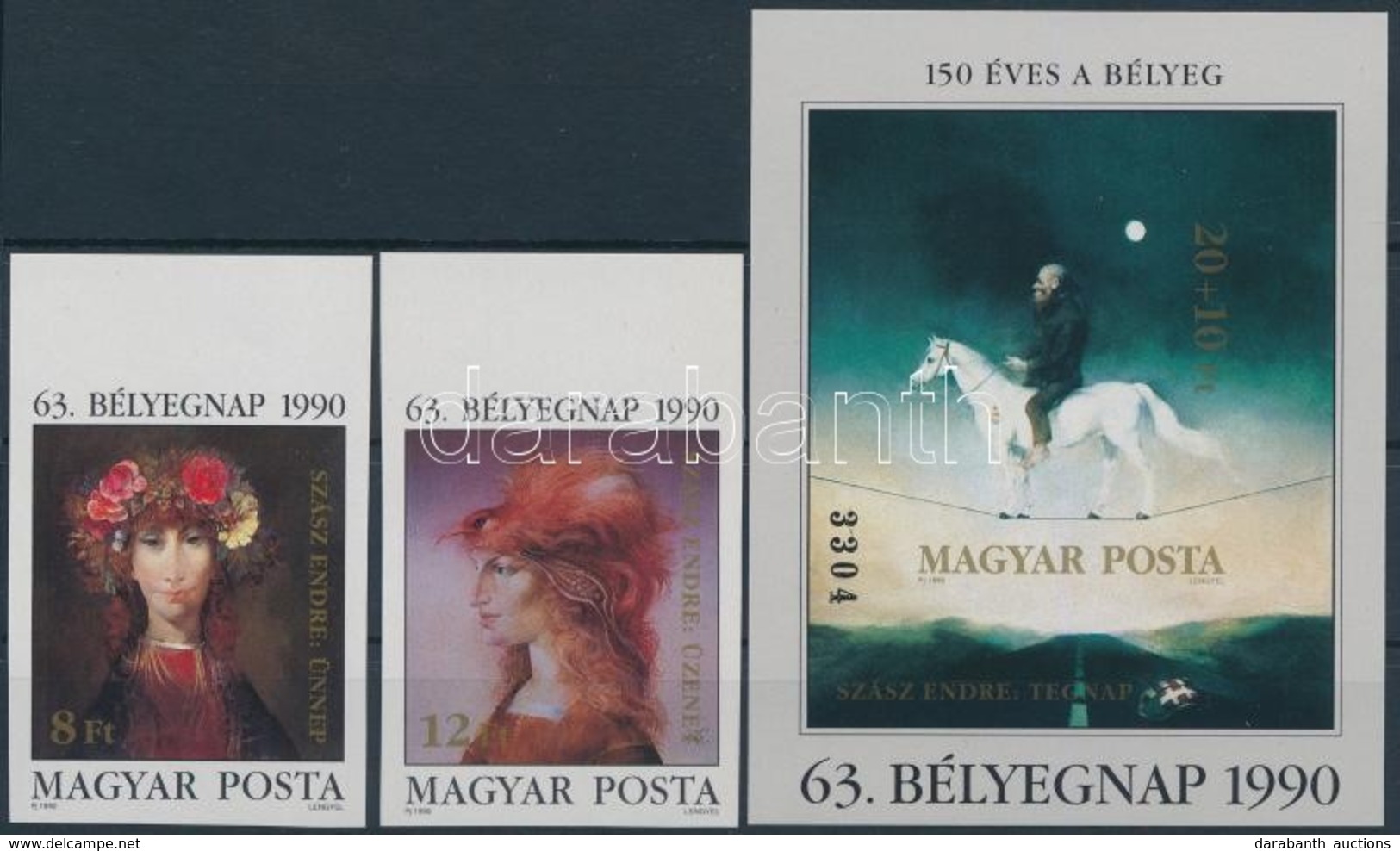 ** 1990 Bélyegnap ívszéli Vágott Sor és Vágott Blokk (10.000) / Mi 4107-4108 Imperforate Margin Set + Mi 212 Imperforate - Autres & Non Classés