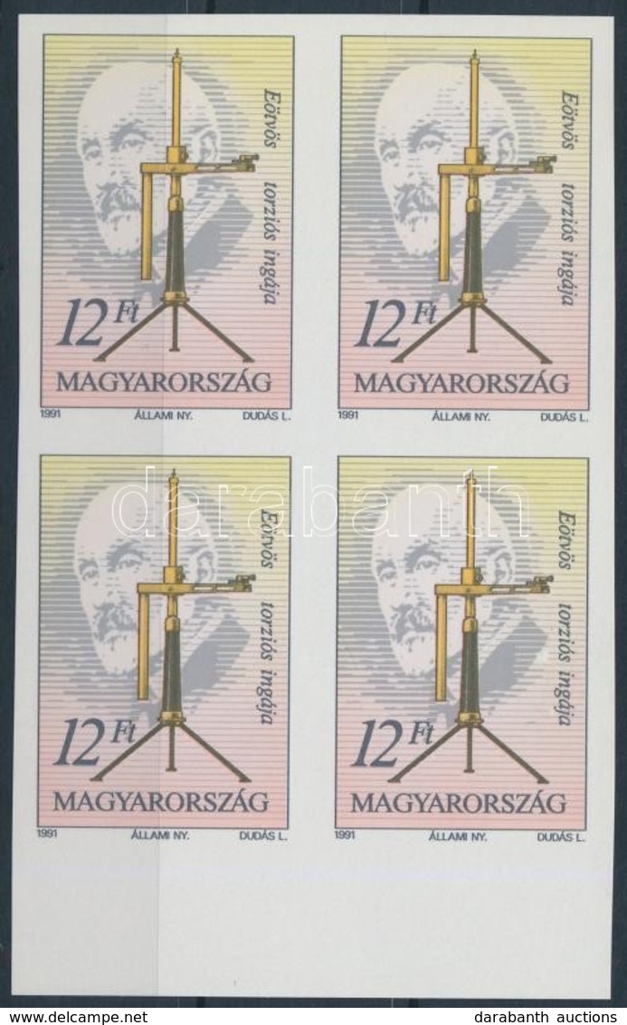 ** 1991 Eötvös Torziós Ingája ívszéli Vágott 4-es Tömb (16.000) / Mi 4124 Imperforate Margin Block Of 4 - Autres & Non Classés