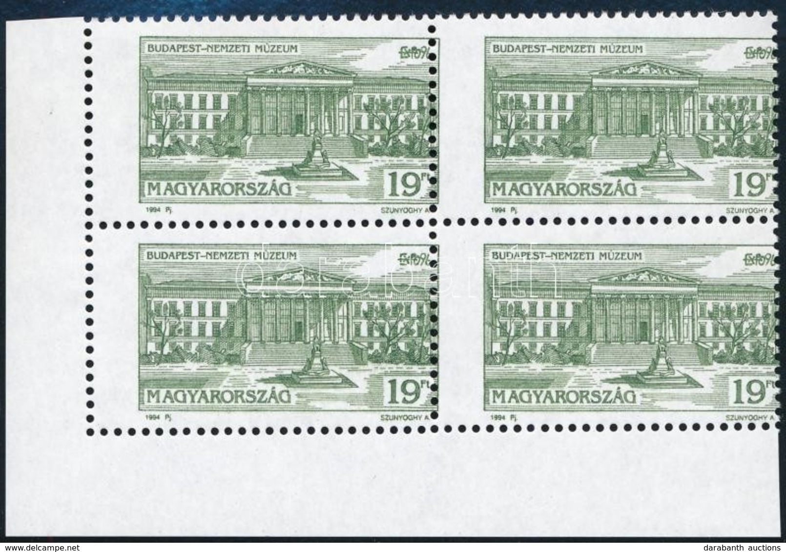 ** 1994 Budapest Nevezetességei 19Ft ívsarki Négyestömb Elfogazva / Mi 4320 Corner Block Of 4 With Shifted Perforation - Sonstige & Ohne Zuordnung