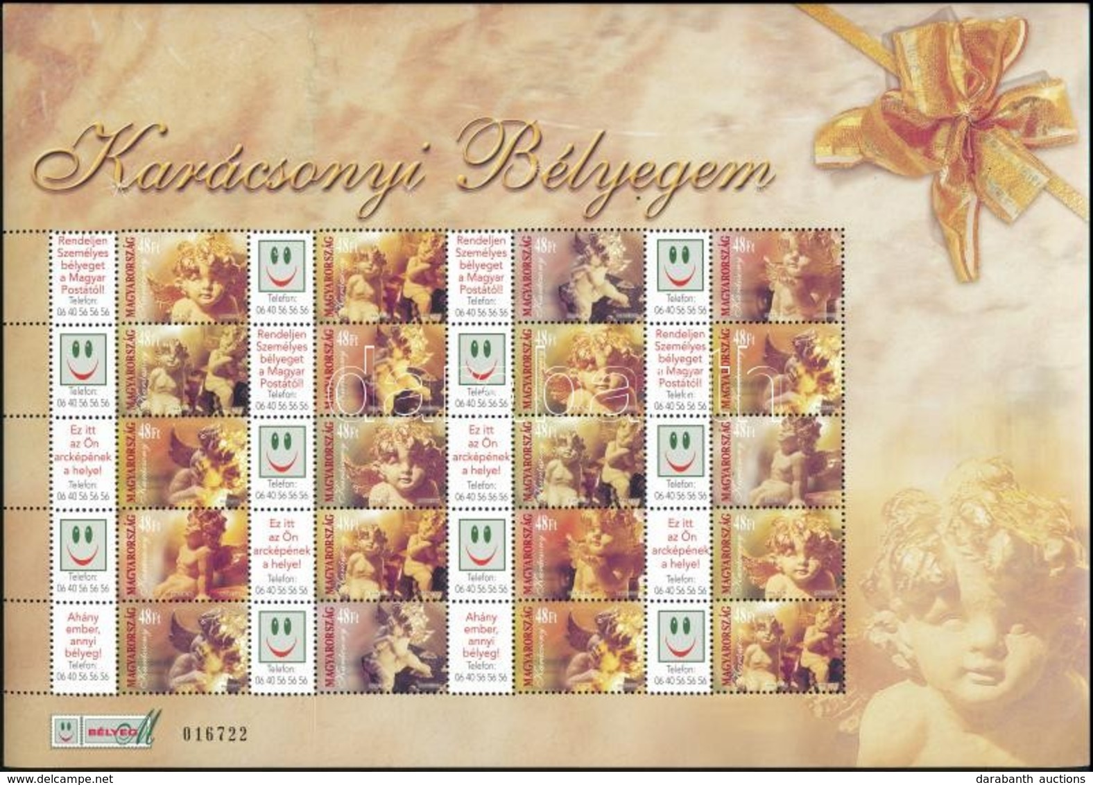 ** 2004/2007 Karácsonyi Bélyegem - Angyalkák 3 Klf Teljes ív. Közte Sorszámozott és Sorszám Nélküli (28.000) / Mi 5946-4 - Autres & Non Classés