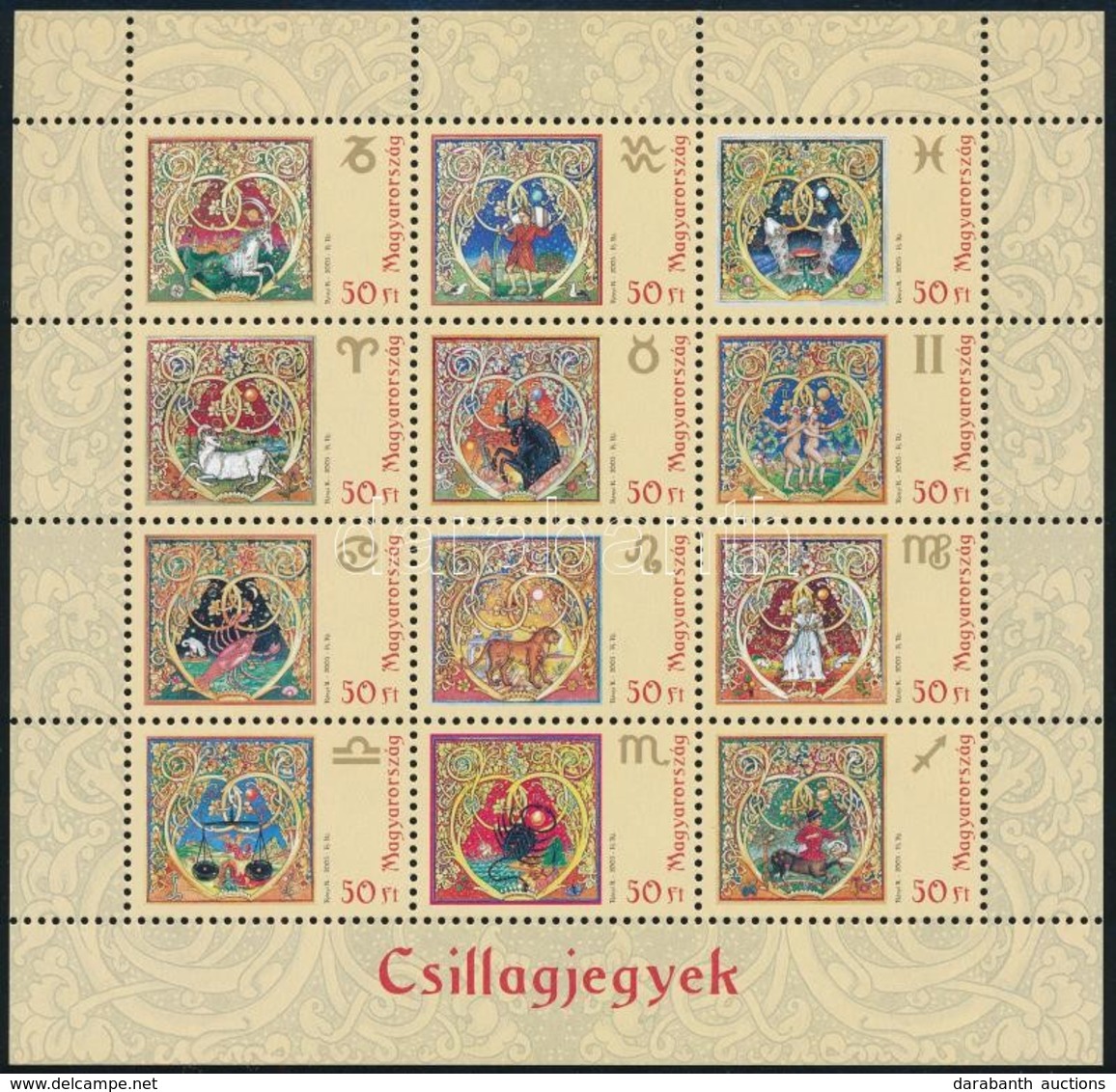 ** 2005 Csillagjegyek Kisív és 12 Klf Megszemélyesített Teljes ív (posta ár: 26.000) / Mi 4993-5004 Mini Sheet + 12 Diff - Andere & Zonder Classificatie