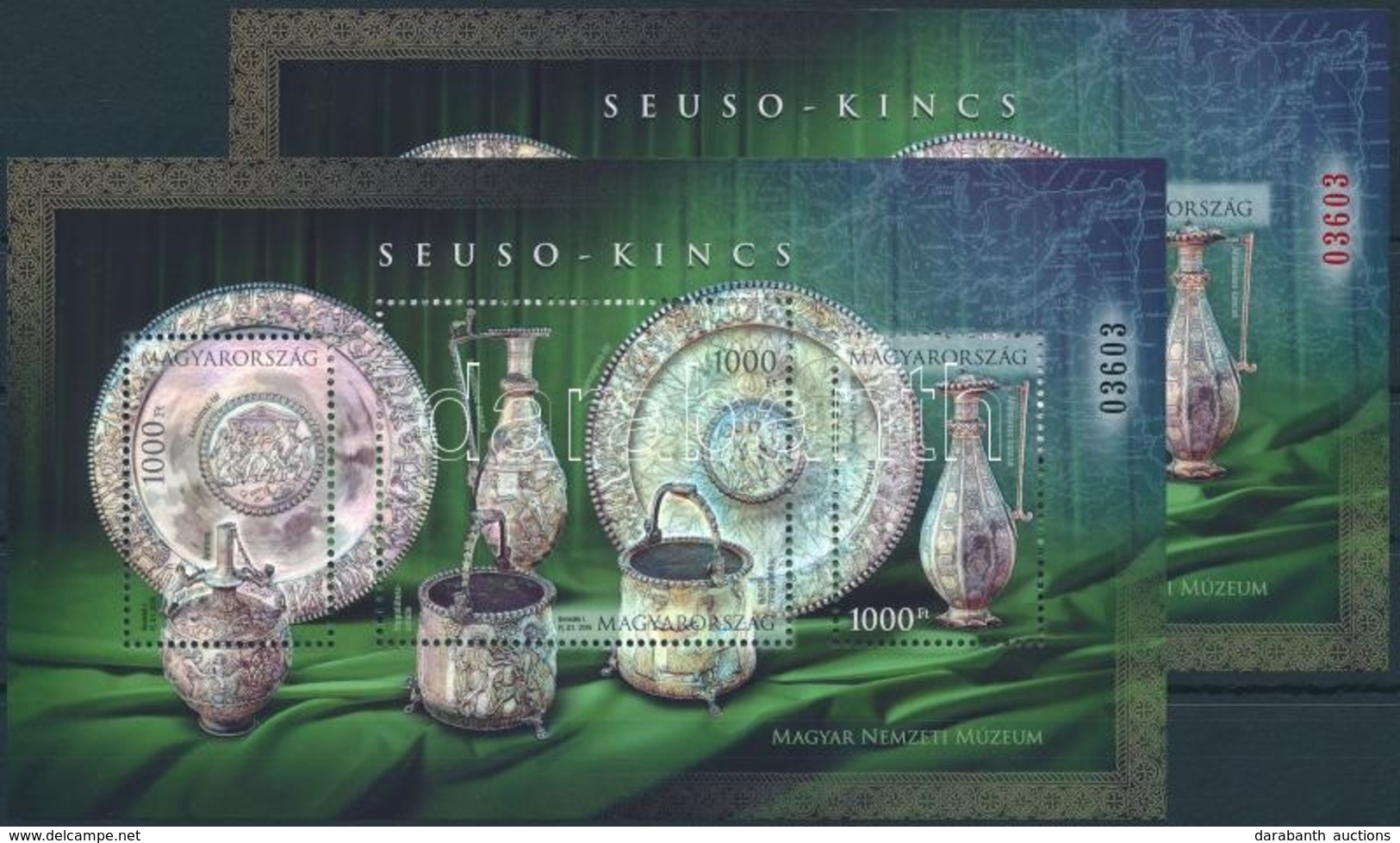 ** 2019 Seuso-kincs Fogazott és Vágott Blokk Azonos Fekete és Piros Sorszámmal / Perforate And Imperforate Blocks With S - Autres & Non Classés