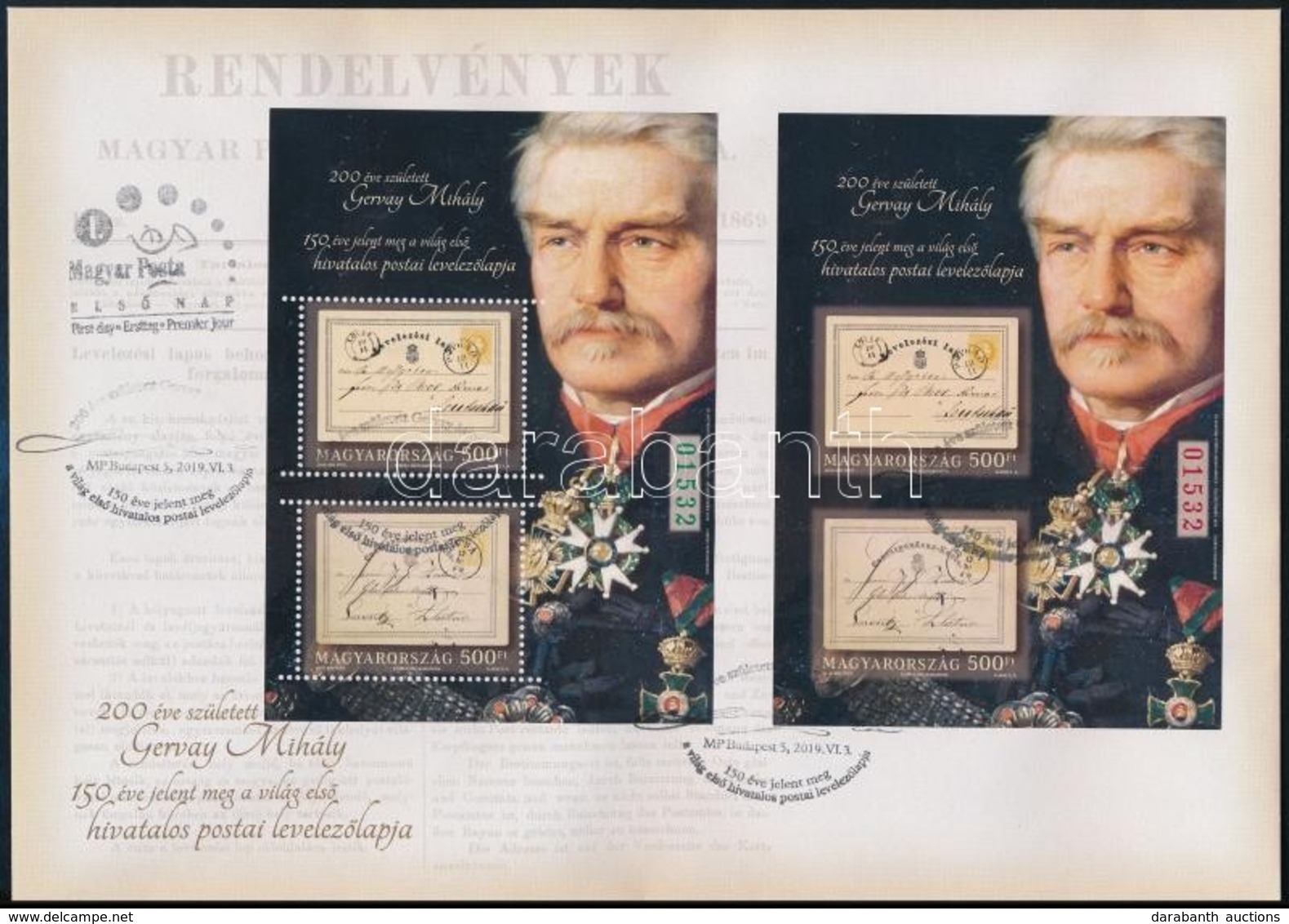 2019 Gervay Mihály Normál és Vágott Blokk FDC-n / Perforate And Imperforate Block On FDC - Autres & Non Classés