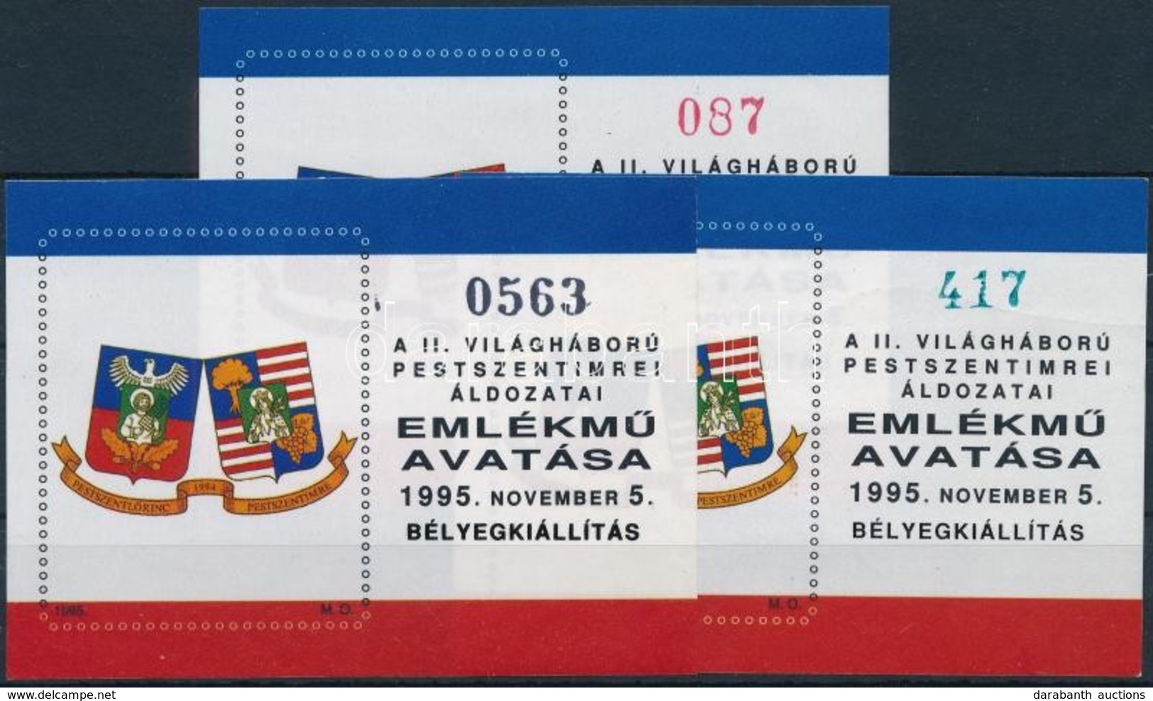 ** 1995 A II. Világháború Pestszentimrei áldozatai Emlékmű Avatása 3 Klf Emlékív, Ritka! / 3 Different Souvenir Sheets,  - Sonstige & Ohne Zuordnung