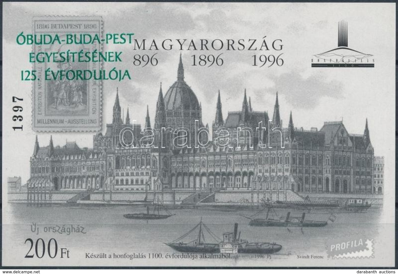 ** 1998/F6b Óbuda-Buda-Pest Emlékív Feketenyomat Zöld Felülnyomással (12.000) / Souvenir Sheet - Autres & Non Classés