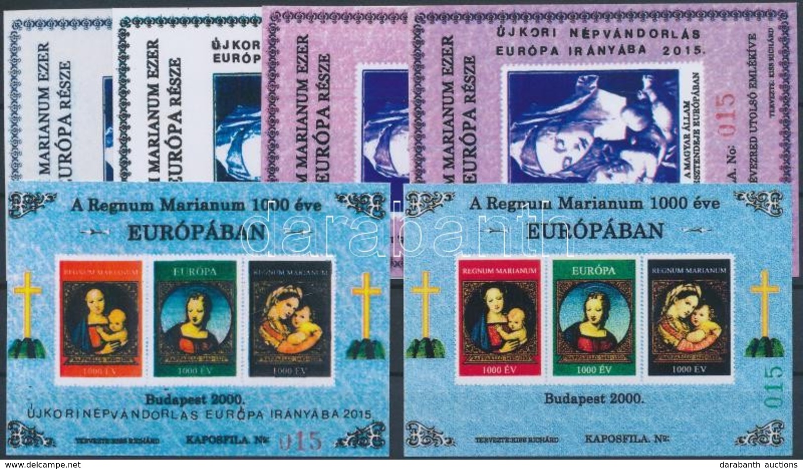 ** 2000/72 Regnum Marianum 3 Klf Emlékív Színpróba Nyomat + Felülnyomott Változataik / Souvenir Sheets - Sonstige & Ohne Zuordnung