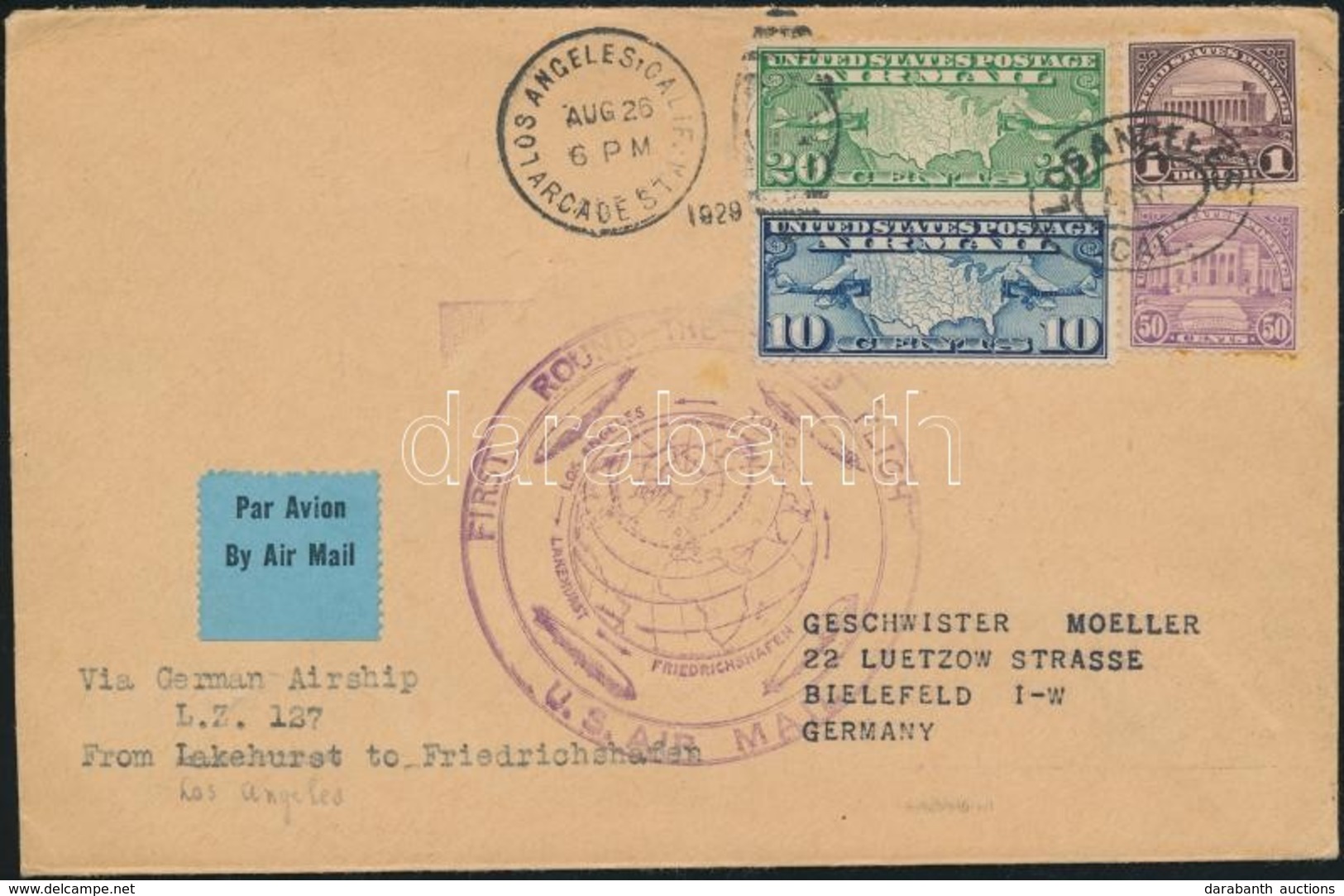 1929 Zeppelin Világkörüli útja Levél / Zeppelin Round The World Flight Cover Los Angeles-Friedrichshafen - Sonstige & Ohne Zuordnung