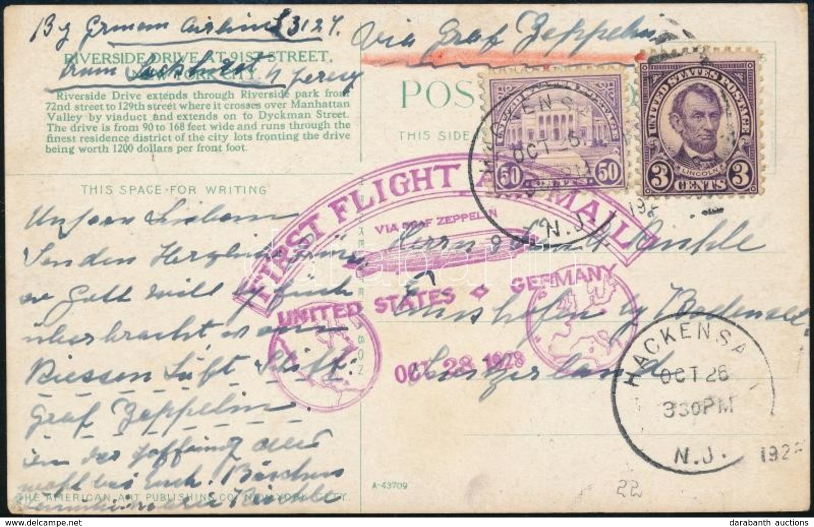 1928 Zeppelin Első Repülés Képeslap Németországba / Zeppelin First Flight Postcard To Germany - Sonstige & Ohne Zuordnung