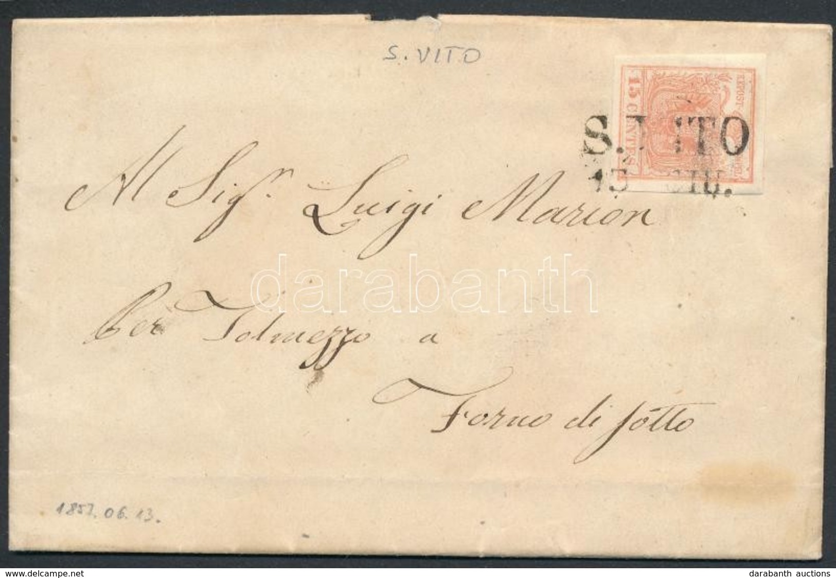 1857 15 Centes Levélen / Mi 3 On Cover 'S.VITO' - Forno - Other & Unclassified