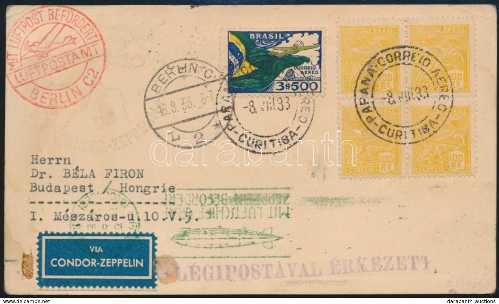 1933 Budapestre Küldött Zeppelin Levelezőlap / Zeppelin Postcard To Budapest - Autres & Non Classés