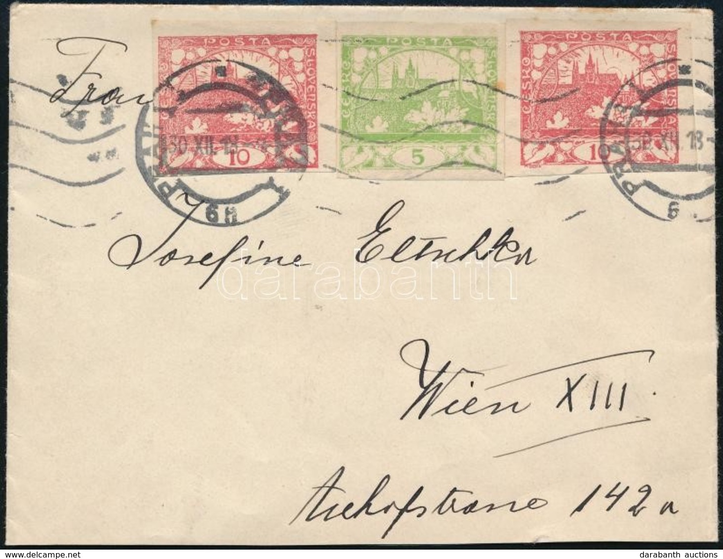 1918 Levél Hradzsin Bérmentesítéssel / Cover Franked With Hradschin Stamps - Autres & Non Classés