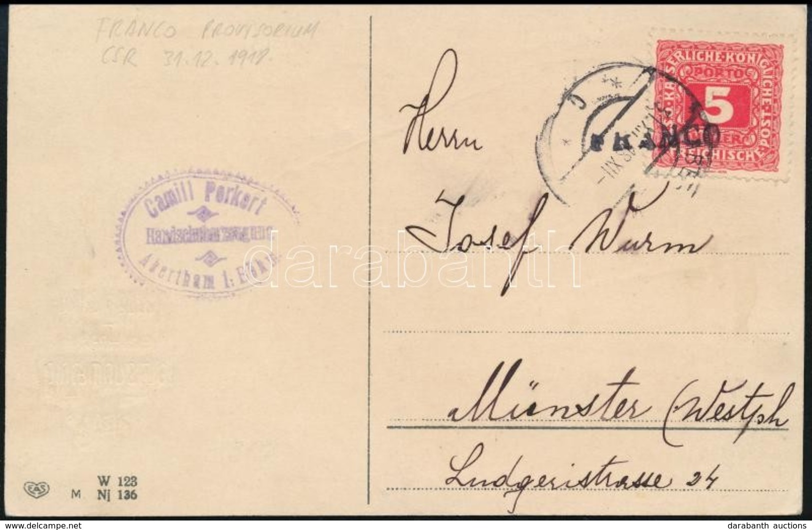 1918 Franco Provizórium Képeslapon / Postage Due Stamp Used As Postal Stamp With FRANCO Overprint - Altri & Non Classificati
