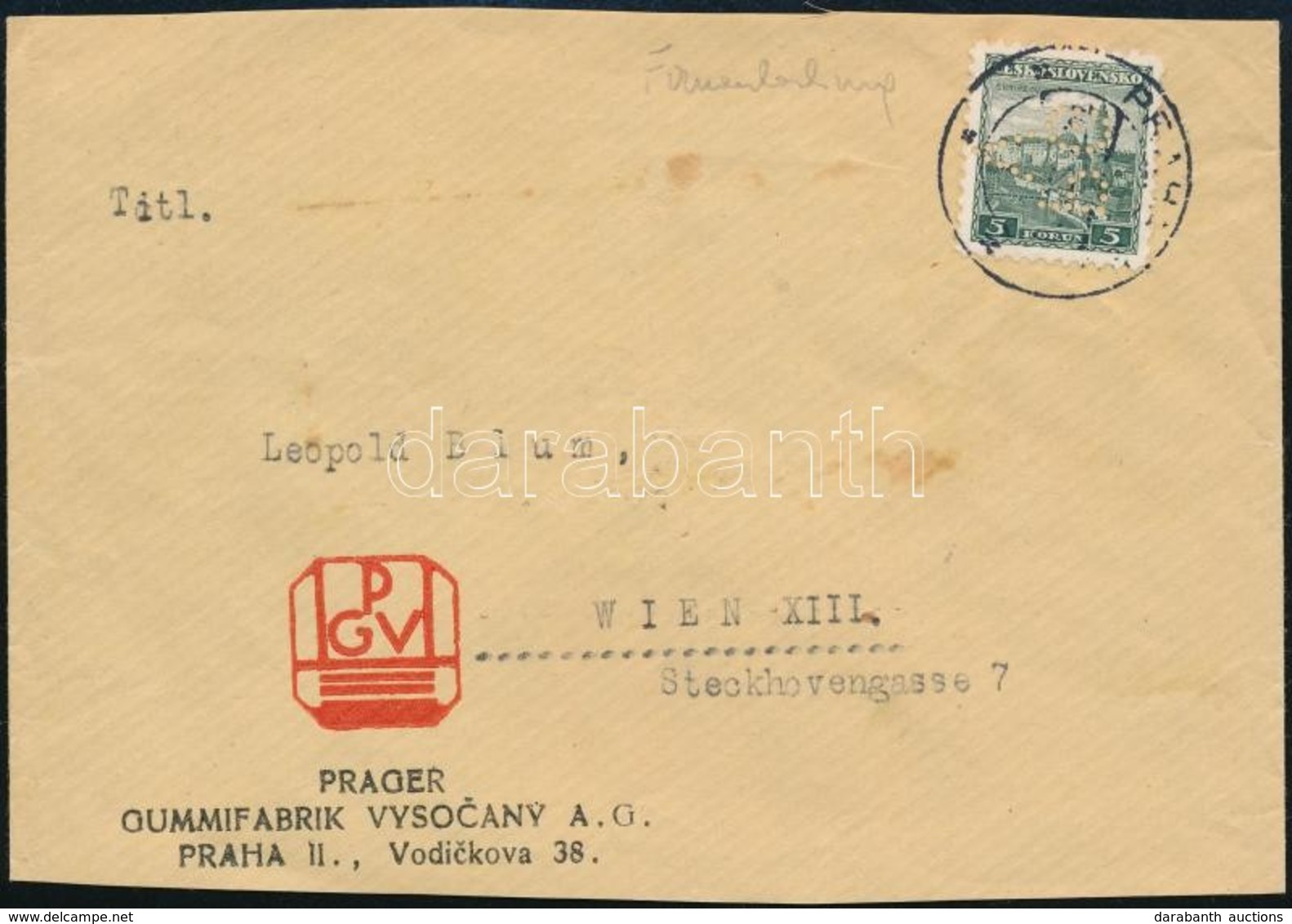 1936 Céglyukasztásos Bélyeg Levélen, Hátoldalán Levélzárókkal / Perfin Stamp On Cover With Labels On The Backside - Autres & Non Classés