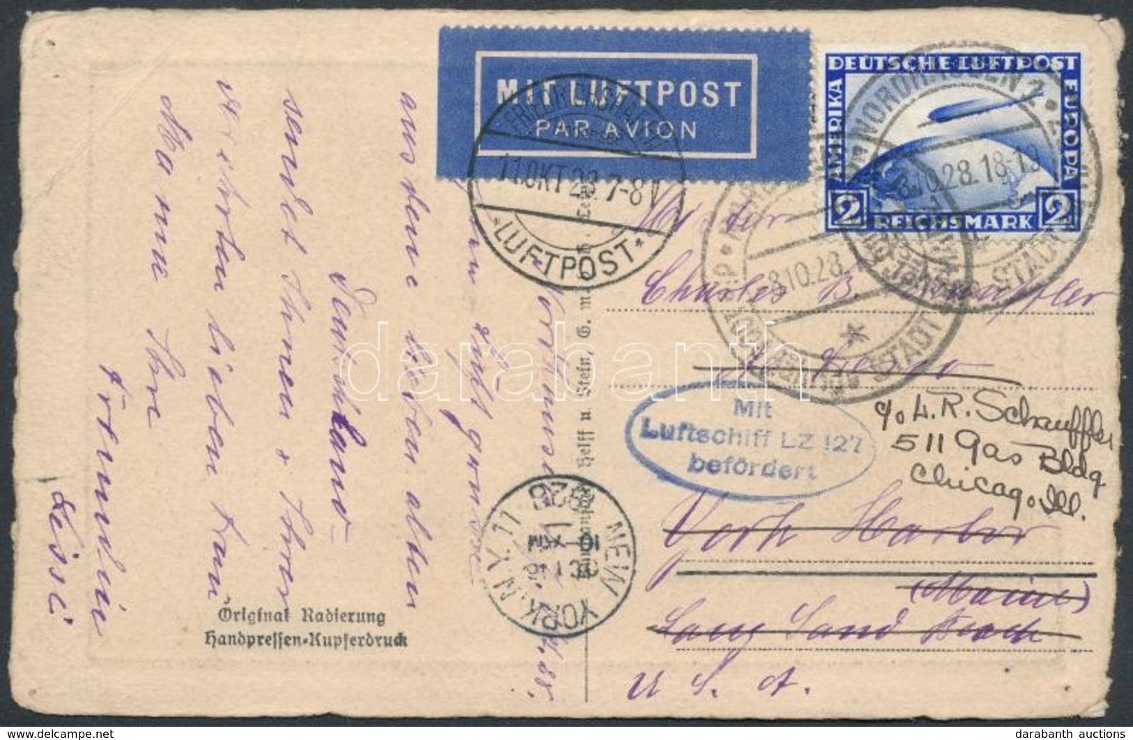 1928 Zeppelin észak-amerikai útja Képeslap / Zeppelin North America Flight Postcard - Autres & Non Classés