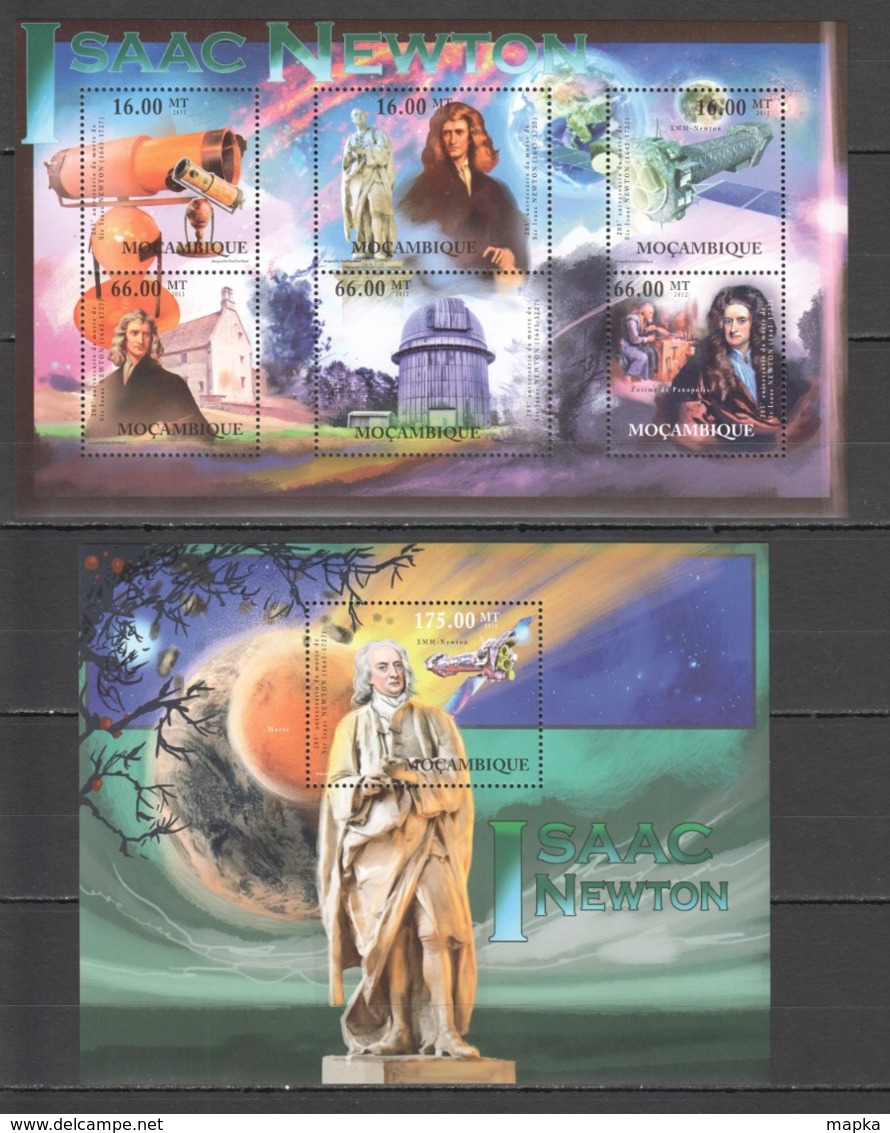 B214 2012 MOZAMBIQUE MOCAMBIQUE FAMOUS PEOPLE ISAAC NEWTON 1SH+1BL MNH - Physics